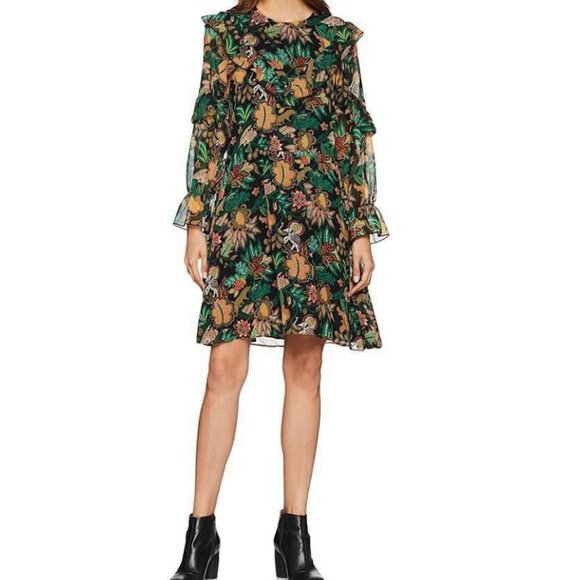 Maison Scotch Yeah Jungle Floral Print Dress Size Black/Green Size XS - Picture 3 of 13